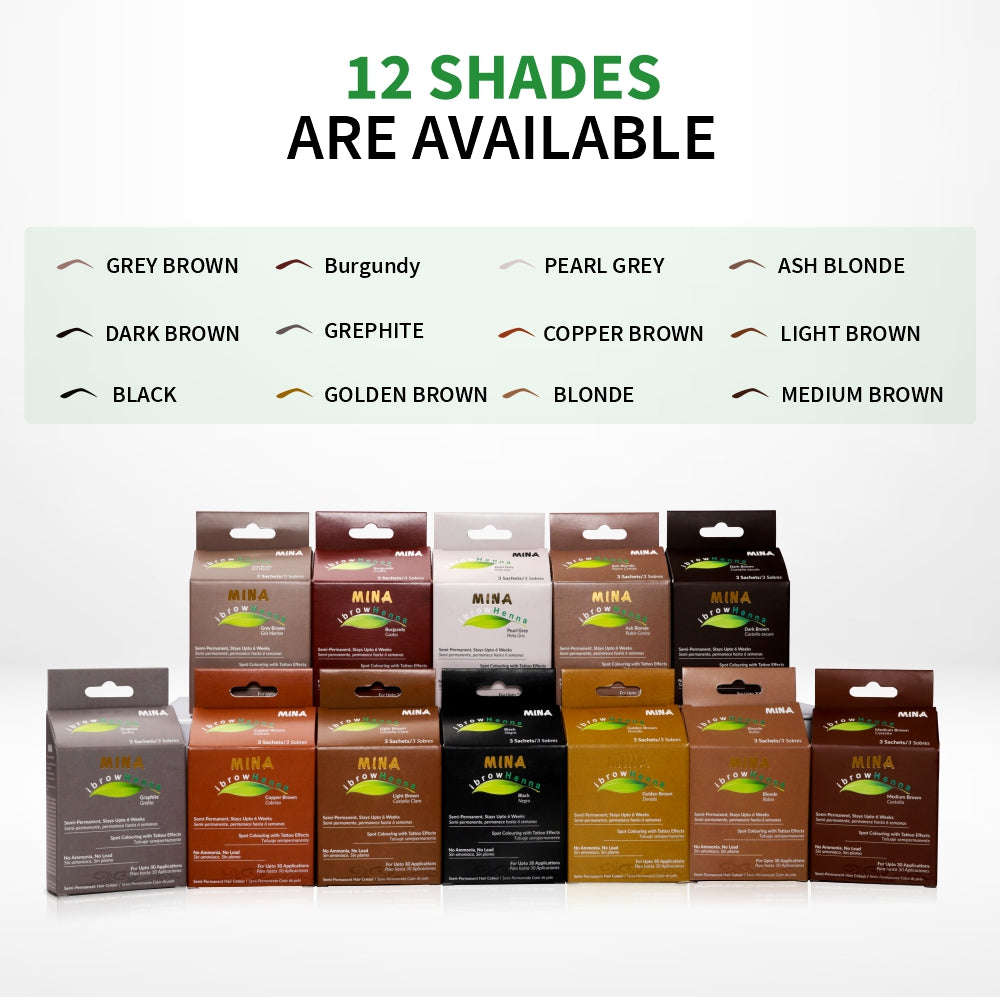 Brow Henna Tint Professional Starter Kit - Set of 12 Natural, Cool & Warm Shades