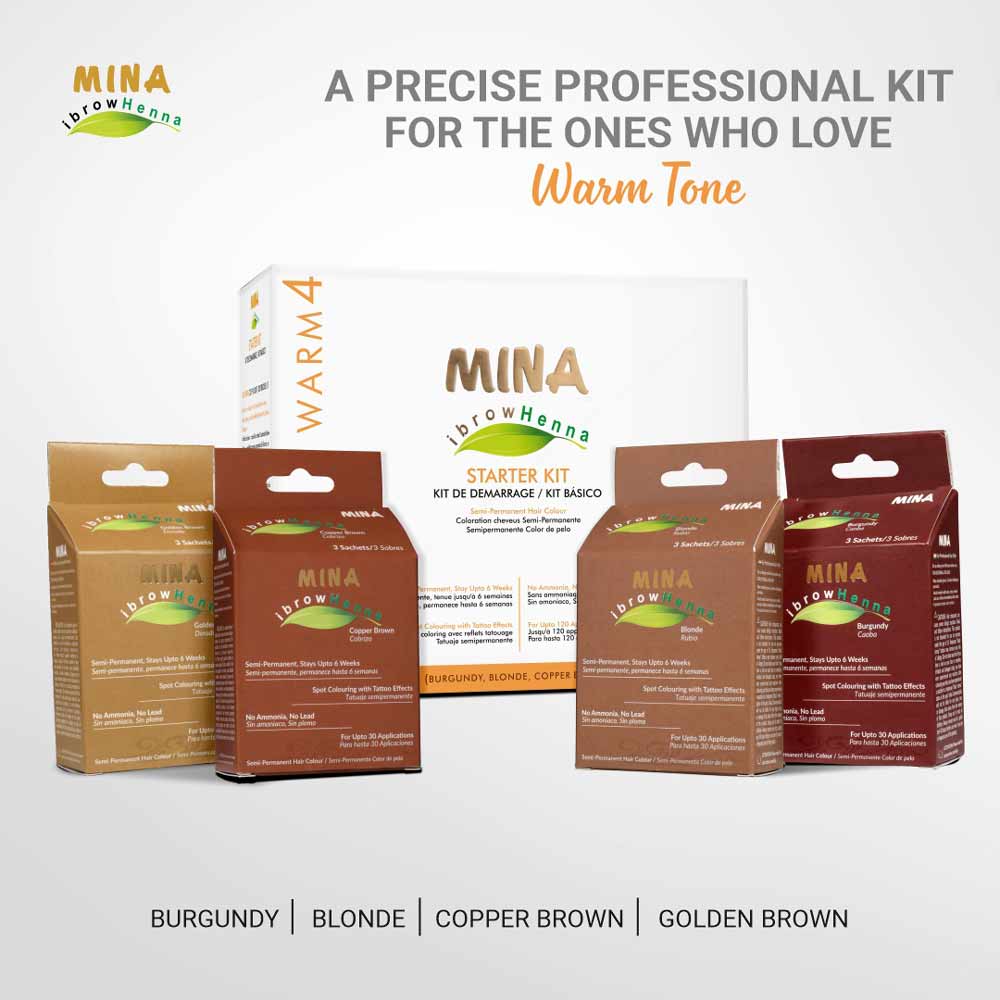Brow Henna Tint Professional Starter Kit - Warm Tone (Set of 4 Shades - Burgundy, Blonde, Copper Brown & Golden Brown)
