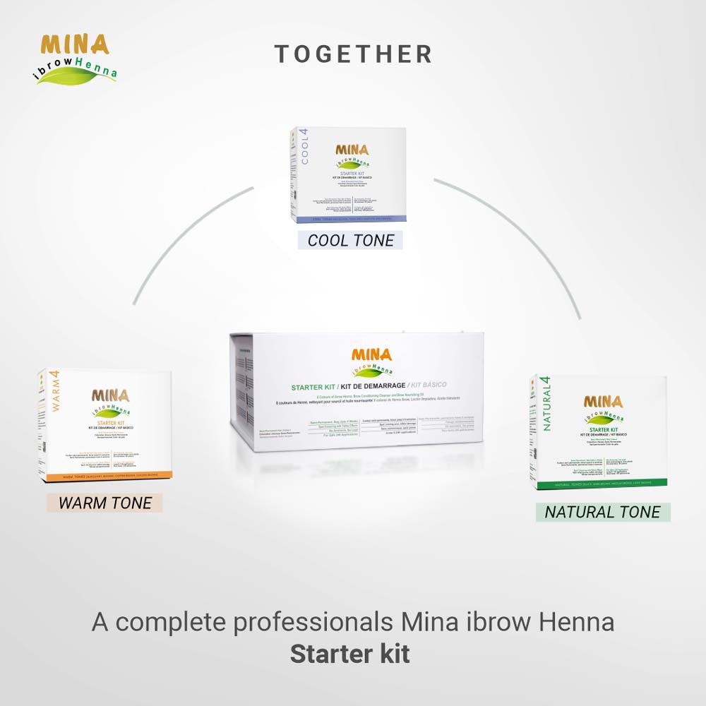 Brow Henna Tint Professional Starter Kit - Natural Tone (Set of 4 Shades - Black, Dark Brown, Medium Brown & Light Brown)